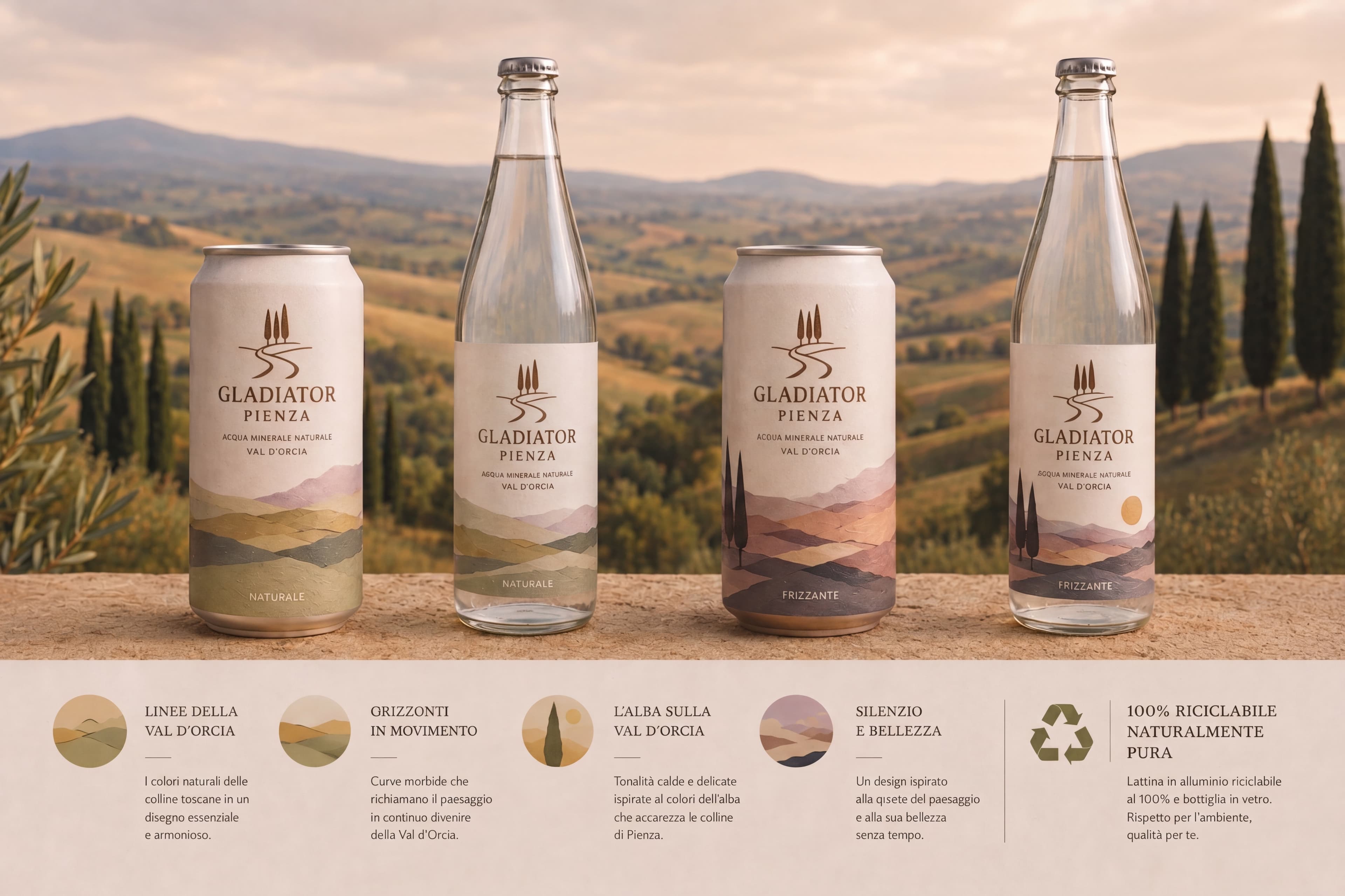 Gladiator Pienza Water — all four variants