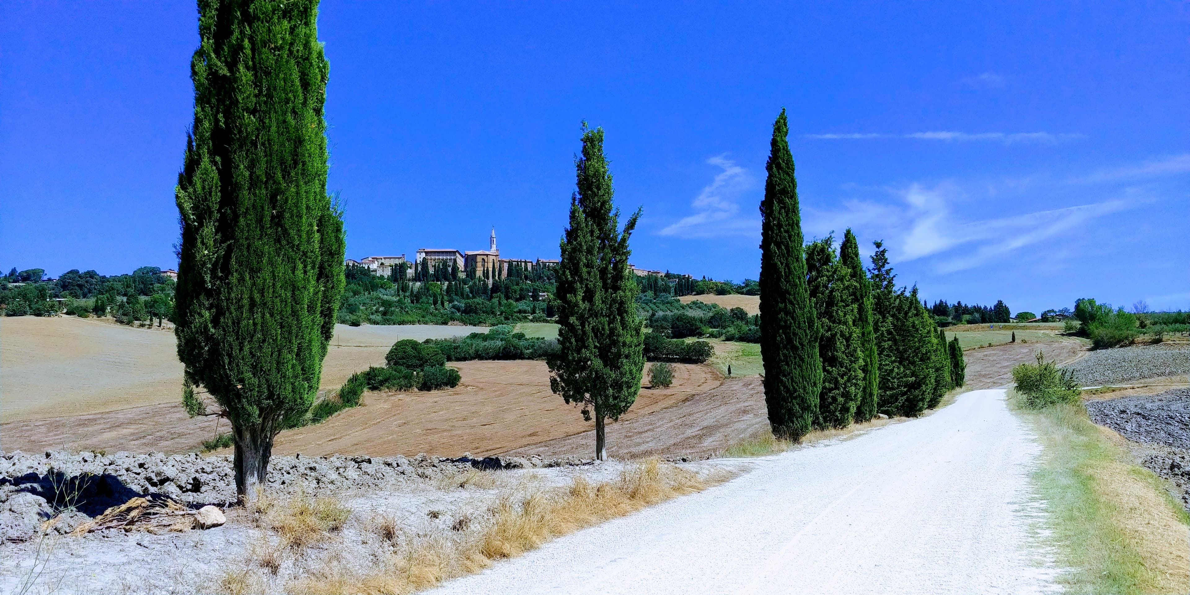 View from Pienza walls over Val d'Orcia — the UNESCO landscape