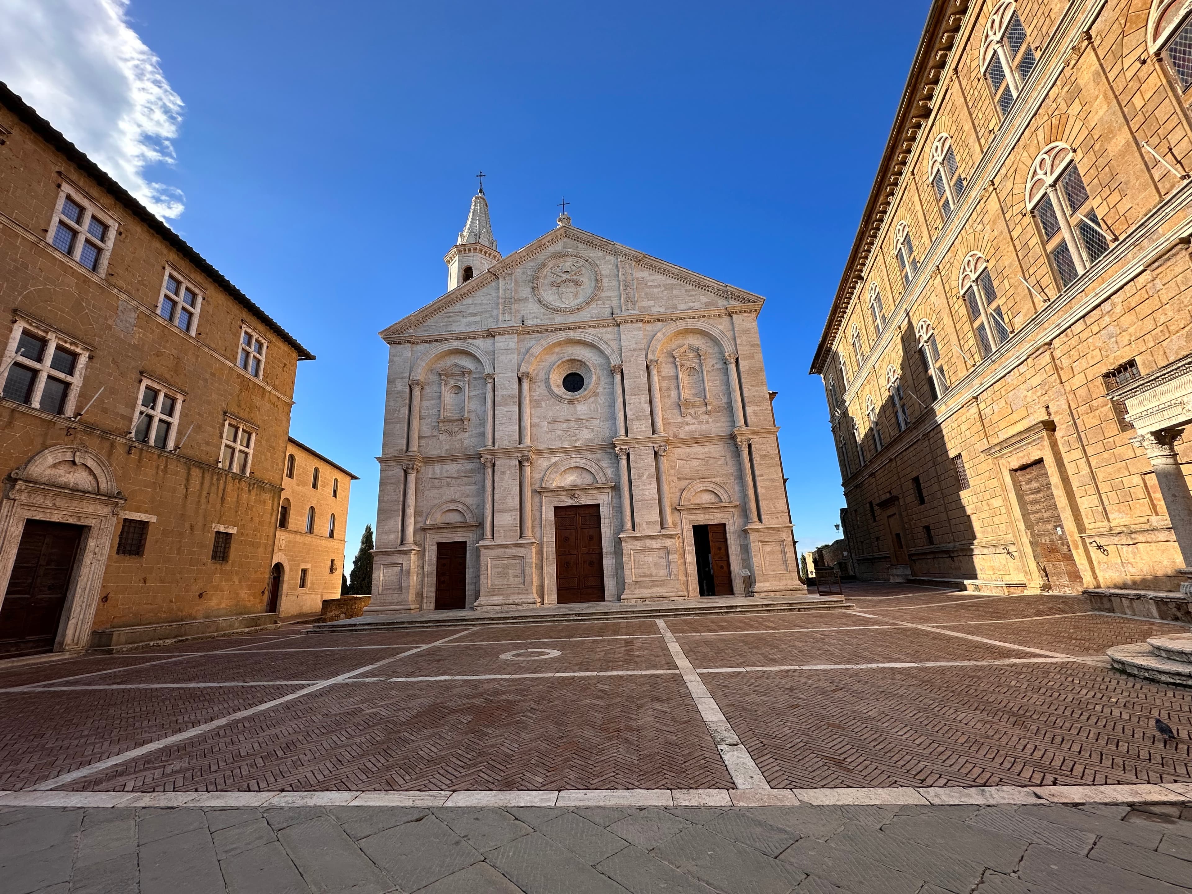 Piazza Pio II — the ideal Renaissance square, empty at dawn